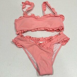 Women Pink Ruffle Bikini Set